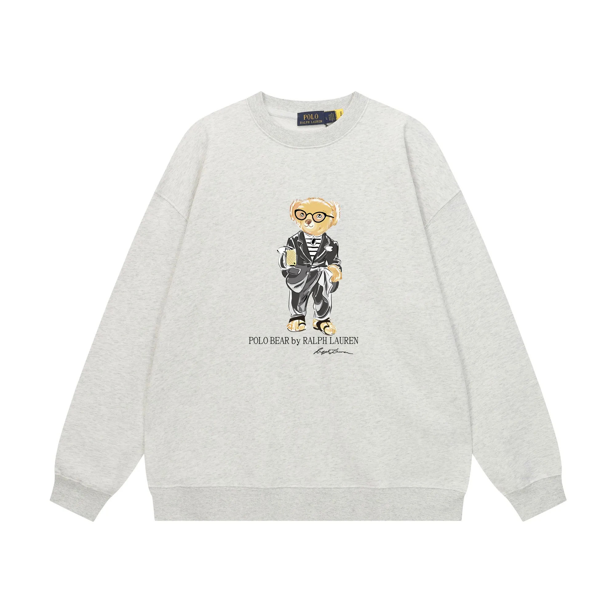 P200 Long-term stock] RalphLauren/Ralph Lauren 2025 autumn and winter new bear letter print 420g heavy large terry sweatshirt Ralph Lauren's age-reducing item, the coat fabric is made of 85% cotton ➕15% polyester, which not only retains the softness, comfort and breathability of cotton, but also adds the wear resistance and wrinkle resistance of polyester fiber, making the clothes more durable and easy to care for. Even in slightly cooler weather, you won't feel stuffy when wearing it. This kind of fabric has a natural crisp feel and is not easy to pill or deform. The bear on the chest is printed with English letters. It is full of color, full of three-dimensionality, and lifelike, adding a bit of liveliness and interest to the whole sweatshirt. There is no pressure to dress, regardless of age or gender. Complete accessories! Color: black, white, navy blue, light floral gray Size: M-L-XL-XXL